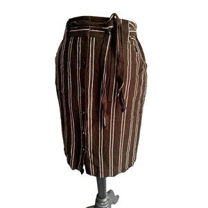 Ann Taylor Linen Blend Striped Career Skirt with Tie Sz 8 (Medium) Womens Button